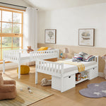 Children's Bunk Bed 90x200cm with Storage Drawers, White Pine Wood