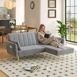Modern L-Shaped Fold-Out Sleeper Sofa with 3-Position Adjustable Backrest, Velvet