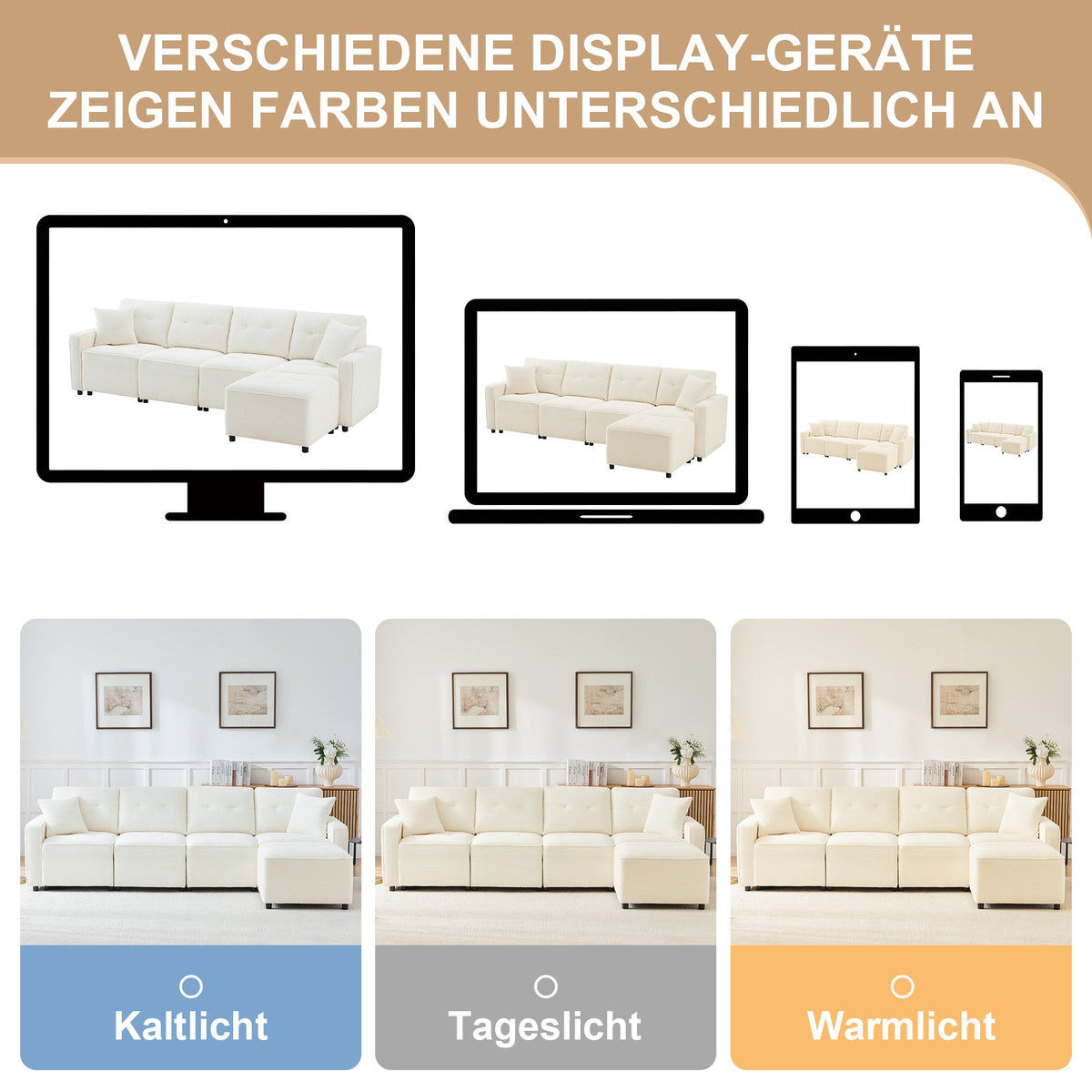 4-Seater Straight Corduroy Sofa with Under-Seat Storage and Freestanding Ottoman, Beige