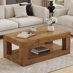 Modern 2-Tiered Coffee Table with Rectangular Open Storage Shelf, MDF