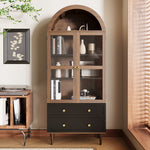 Retro Storage Cabinet with Adjustable Shelves and Curved Glass, Luxurious Sideboard