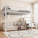 Loft Bed with Storage Ladder and Shelves, 140x200cm, White