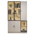 Glass Display Cabinet with LED Lights and 10 Storage Compartments, White and Glass