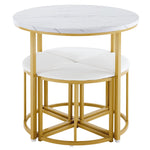 Dining Table Set with 4 Chairs, Modern Luxury MDF Gilded Iron Velvet, White