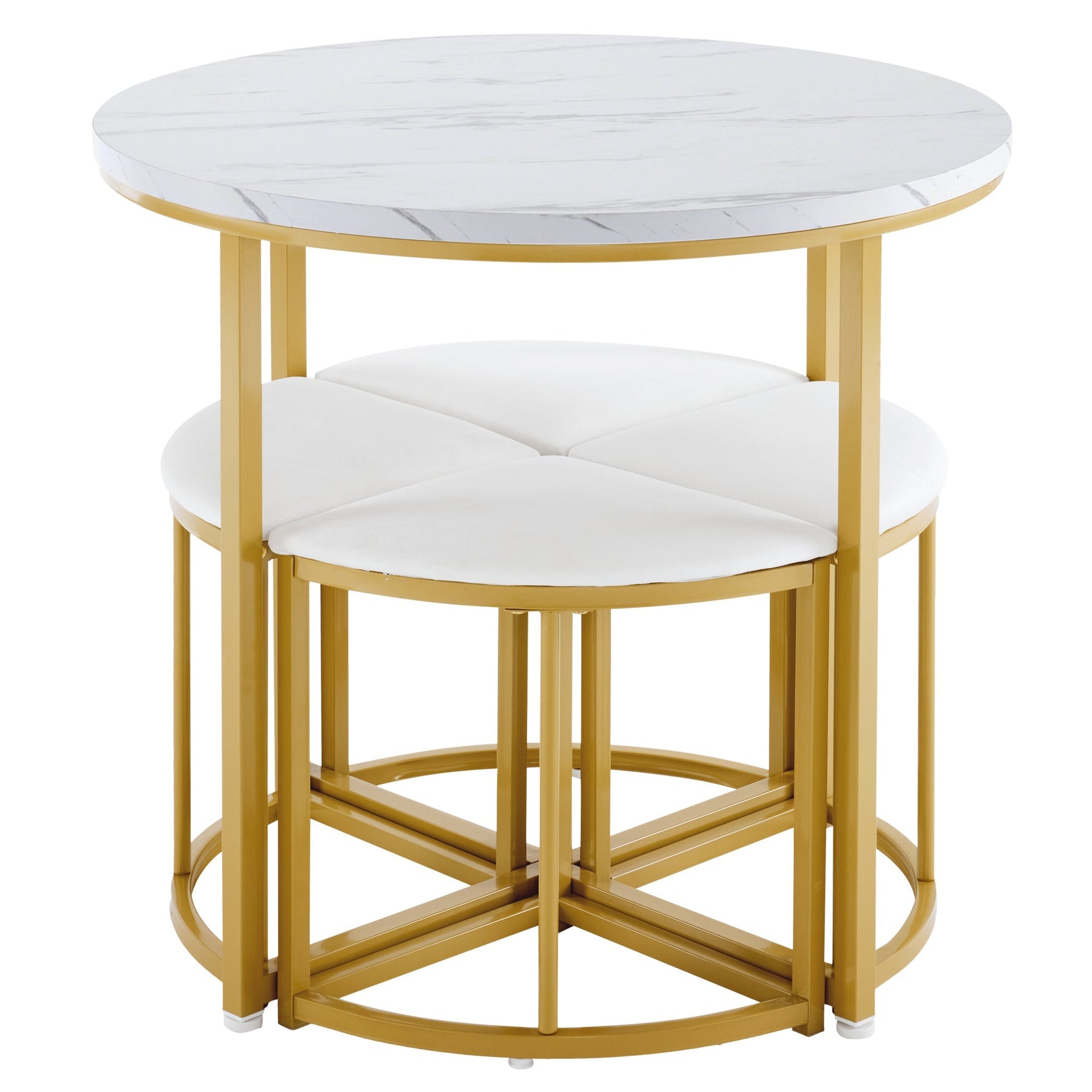 Dining Table Set with 4 Chairs, Modern Luxury MDF Gilded Iron Velvet, White