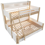 Bunk Bed 90x200 & 140x200 with Storage & LED, White + Natural