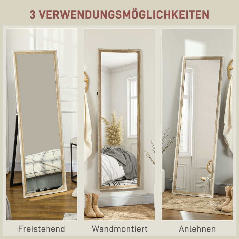 Full Length Mirror, Standing/Wall, White + Natural Wood