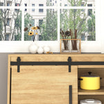 Sliding Door System, Double Wooden Doors, Carbon Steel, Black