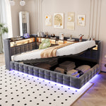 Upholstered Bed Set 180x200cm with Storage & Tables, Beige Velvet