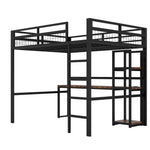 Loft Bed 140x200cm Iron Frame Desk Shelves Power USB/Type-C - Black