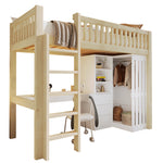 Loft Bed with Desk, Wardrobe and 3 Drawers, Natural