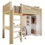 Loft Bed 90x200cm with Desk, Wardrobe & Drawers, Natural