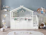Bunk Bed, Safety Gate, Wardrobe, Lockers, Stairs, 90x200cm, White & Green Pine+MDF+Plywood