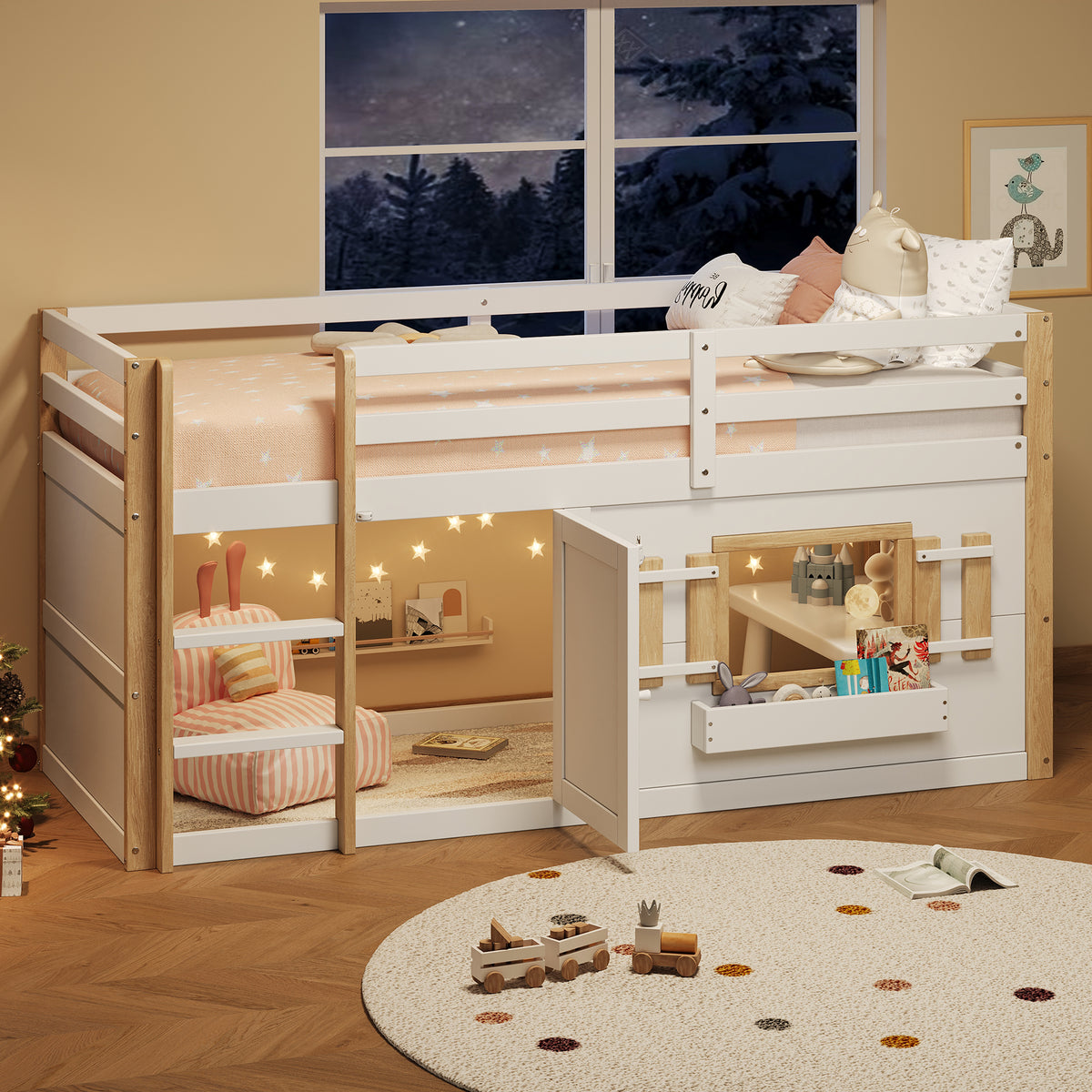 Children's Loft Bed 90x200cm with Ladder & Play Area White