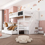 Children's Bunk Bed with Chalkboard and Drawers, 90x200 & 140x200cm, White