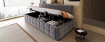 Upholstered Sofa Bed 90x200cm, Hydraulic Storage, Backrest, Check Pattern, Dark Grey Velvet
