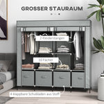 Fabric Wardrobe, Clothes Rail 10 Compartments 4 Drawers, Dark Grey