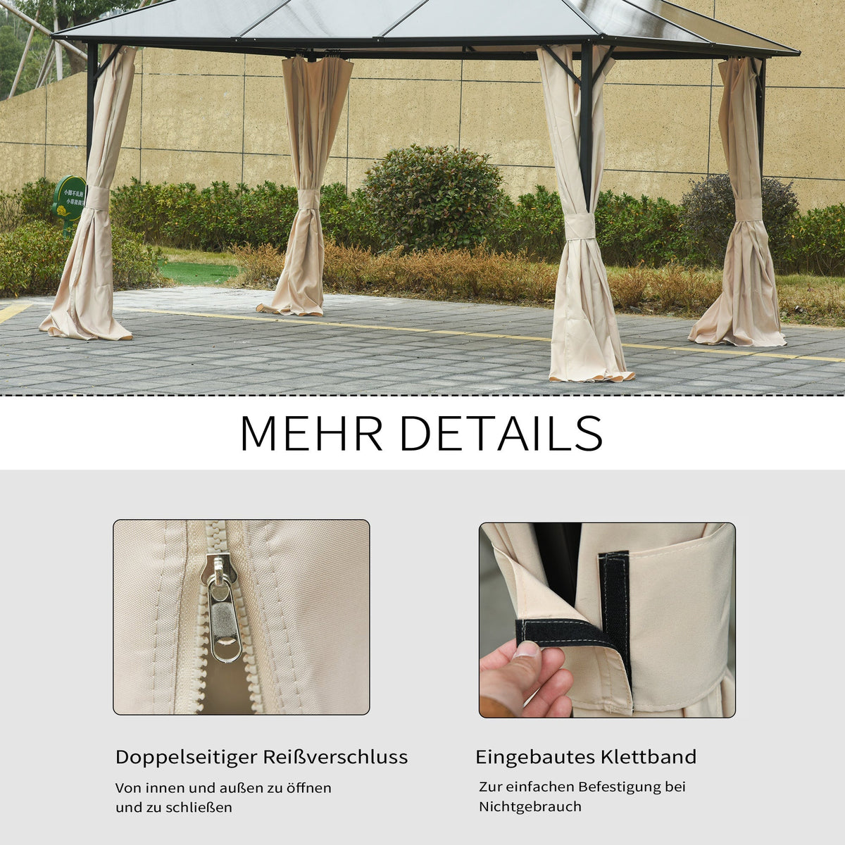 Gazebo Side Panels 3x3m, 302x205cm Durable Polyester, Beige