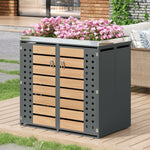 Garbage Can Enclosure with Planting Area and Lockable Dual Doors, Horizontal Wood Grain Panels