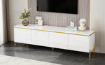 TV Stand Modern High-Gloss with 4 Cabinet Doors and Storage, Gold Edge Banding