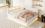 Upholstered Sofa Bed 140x200 Hydraulic Storage LED USB Port, Beige Velvet