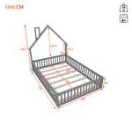 Upholstered Bed 140x200cm Chimney Design Pine Frame - Grey