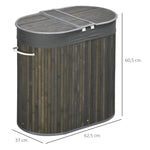 Bamboo Laundry Basket, 100L with 2 Removable Bags, Gray