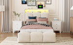 Upholstered Bed 90x200 with Storage & LED, Beige Velvet