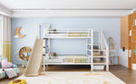 Children's Metal Loft Bed with Slide, Storage Stairs and Integrated Shelves, 90x200cm, White