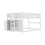 Low Bunk Bed, 140x200cm Safety with Storage & High Fence, Wooden White