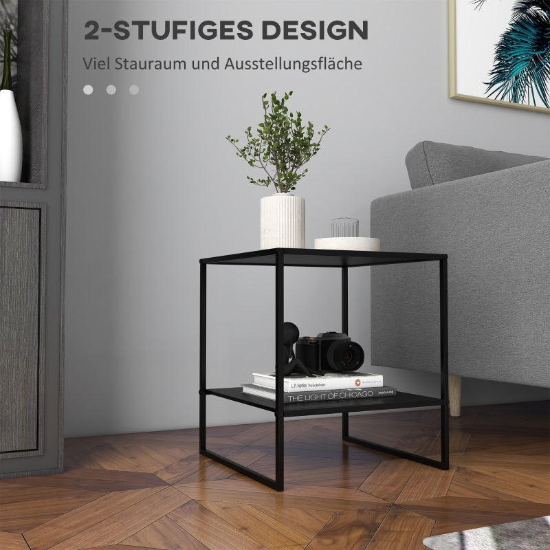 Industrial Side Table, Coffee Bedside Table with 1 Shelf, Black