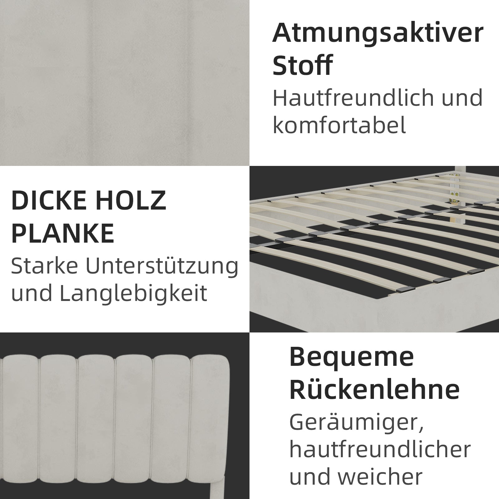 Upholstered Bed, Minimalist Plush Headboard 140x200cm, Beige