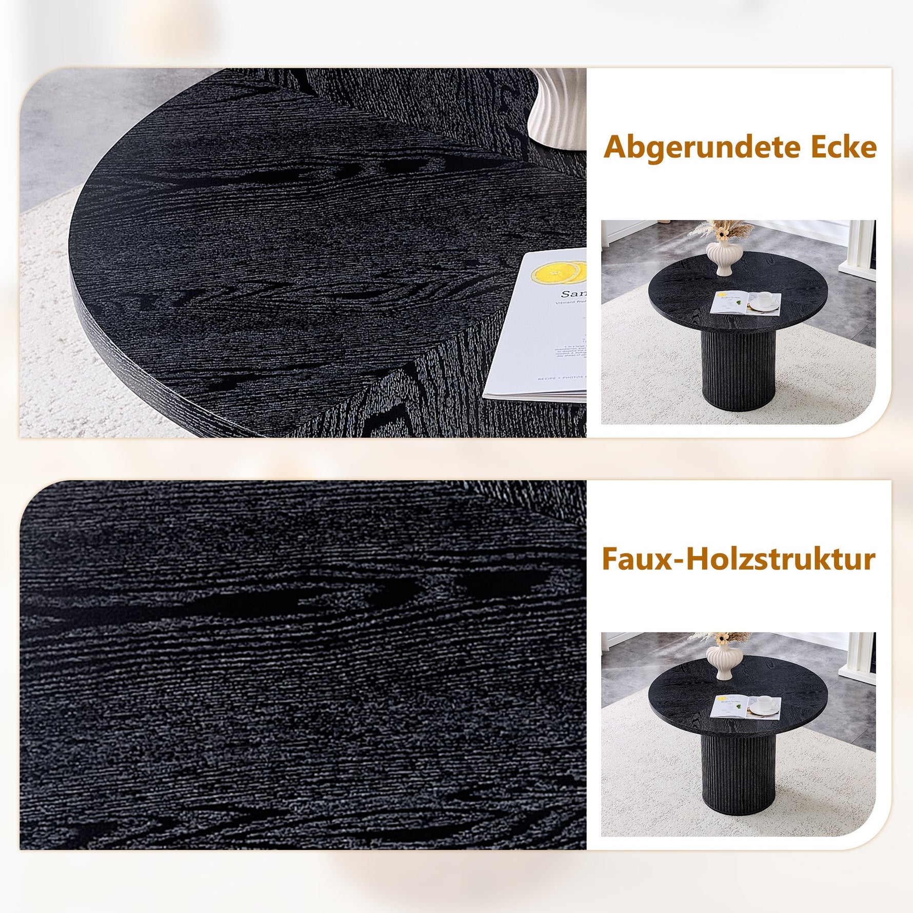 Round Dining Table 100cm 4-6 Seater Storage Base - Black MDF