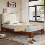 Upholstered Single Bed with Padded Headboard and Slatted Base, Dark Brown