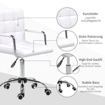 Office Chair, Height-Adjustable Ergonomic Swivel Executive, PU White