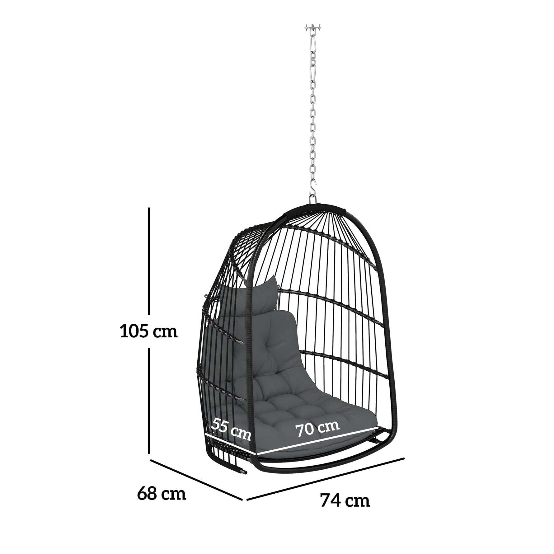 Hanging Chair, Foldable Polyrattan Swing, 150kg Capacity, Dark Gray