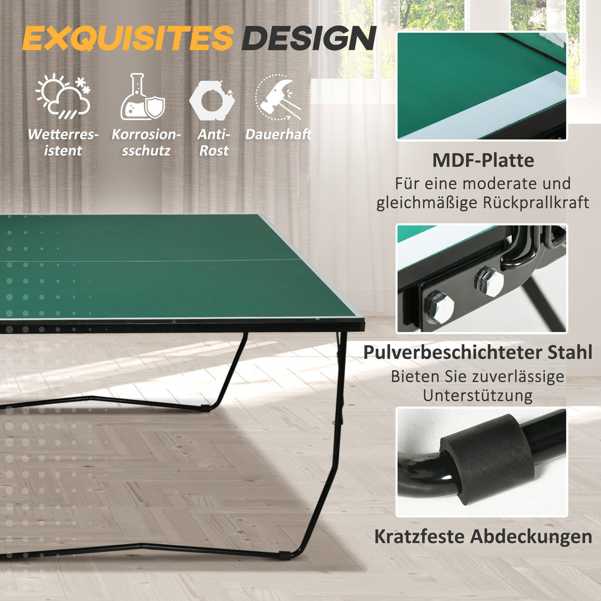 Table Tennis Table, Foldable with Wheels & Set, Steel Green