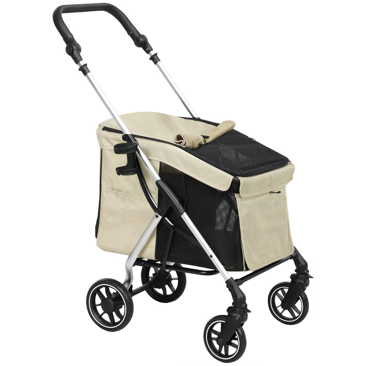 Dog Stroller, Lightweight Foldable, Aluminum Khaki