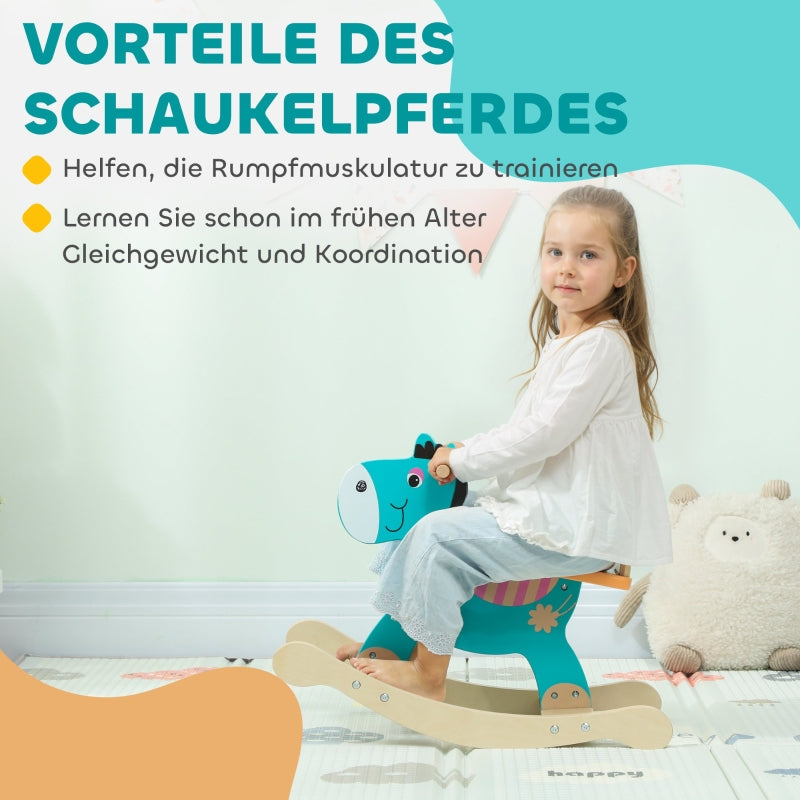 Rocking Donkey Toy with Handles and Swing Seat, Blue-Green