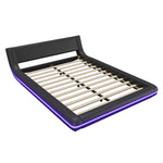 Floor Bed 140x200cm LED Ambient Light - PU Black