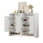Modern Shoe Cabinet with Adjustable Shelves, Golden Handles, White