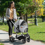 Dog Stroller 3-in-1 Foldable 10 kg Light Grey