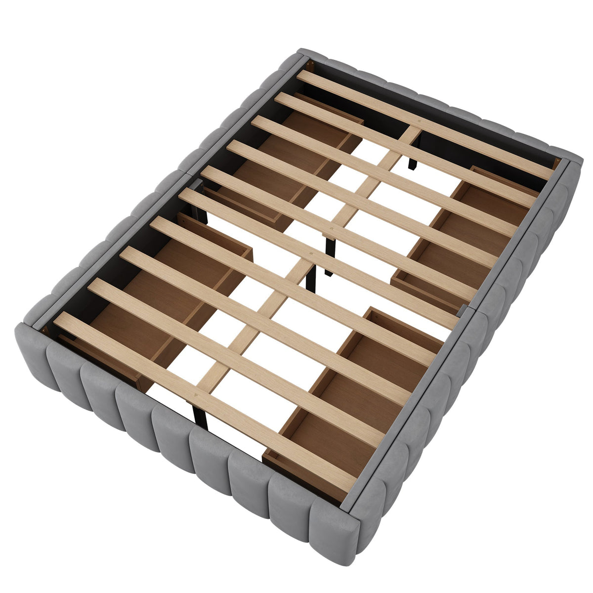 Upholstered Bed 140x200cm Slatted Base No Headboard - Grey