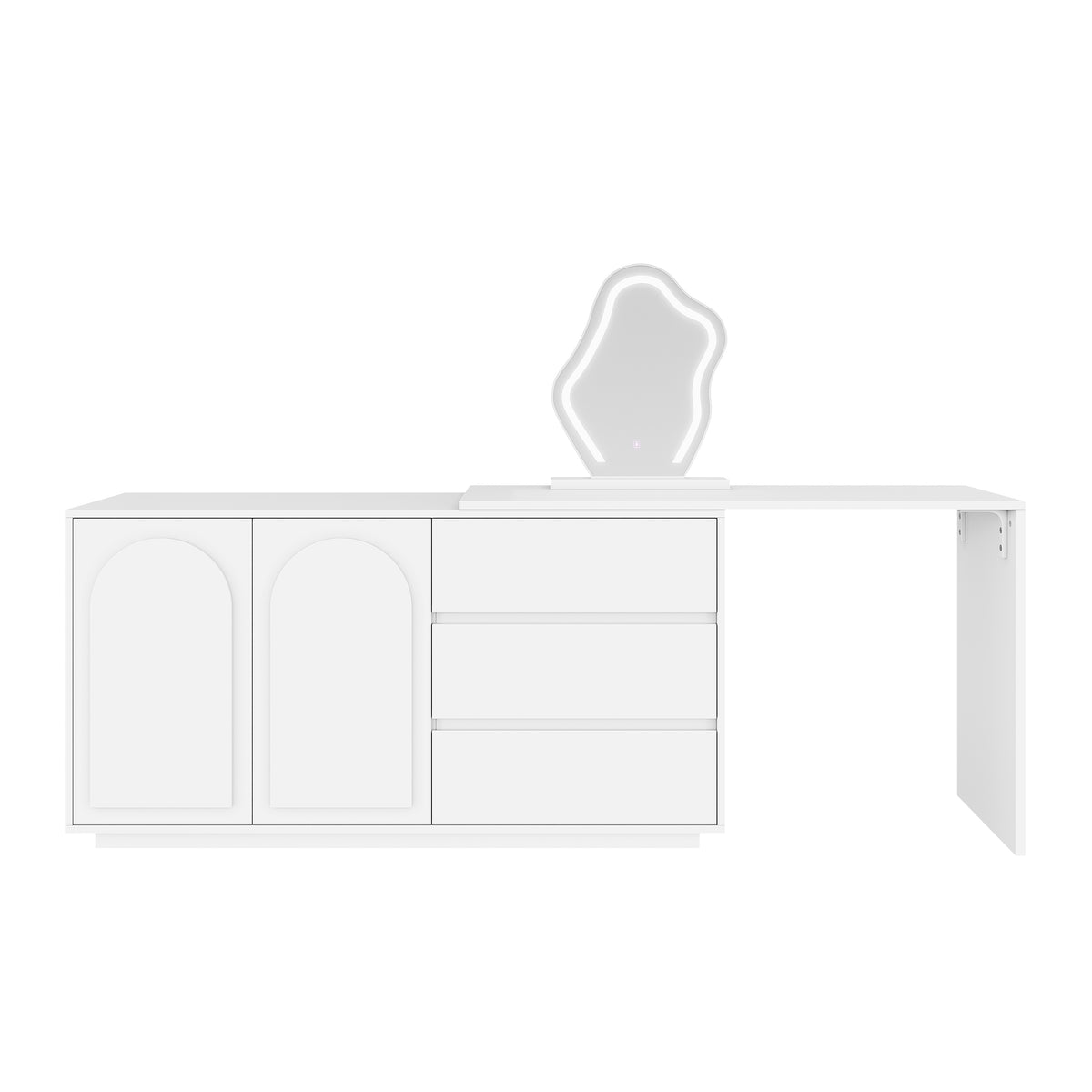 Dressing Table with LED Mirror & Extendable Tabletop, White