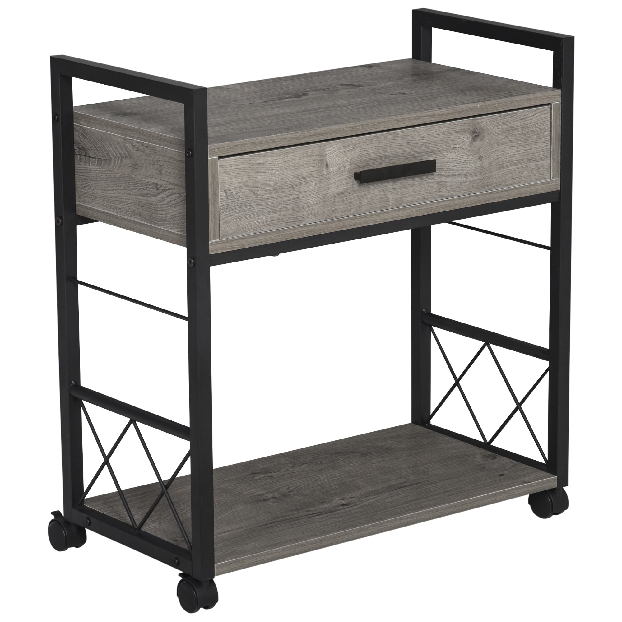 Side Table Serving Cart with Wheels, Drawer Storage, Grey