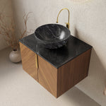 Wall-Mounted Bathroom Vanity Unit with Ceramic Bowl and Sintered Stone Countertop, Espresso Wood Grain