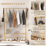 Bamboo Coat Rack, Clothes Rack with Shelves & Hooks, Natural Wood