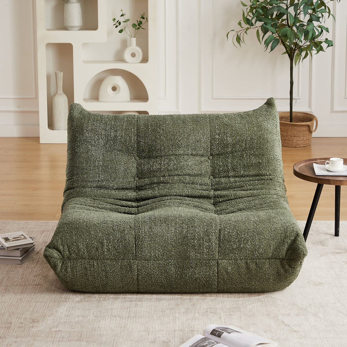 Chenille Togo Two-Seater Sofa, Floor Lounge Chair with High-Density Foam, Chenille Fabric