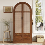 Modern Wardrobe with Curved Doors, Clothes Rail and Drawers, Walnut MDF