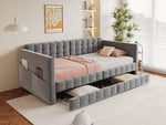 Upholstered Sofa Bed 90x190 with Side Storage and Drawers, Grey Velvet